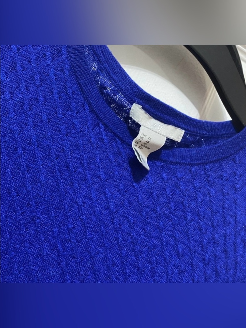 Cobalt Royal Blue Puff Sleeve Ribbed Knit Top H&M XS Quiet Luxury - Picture 7 of 10